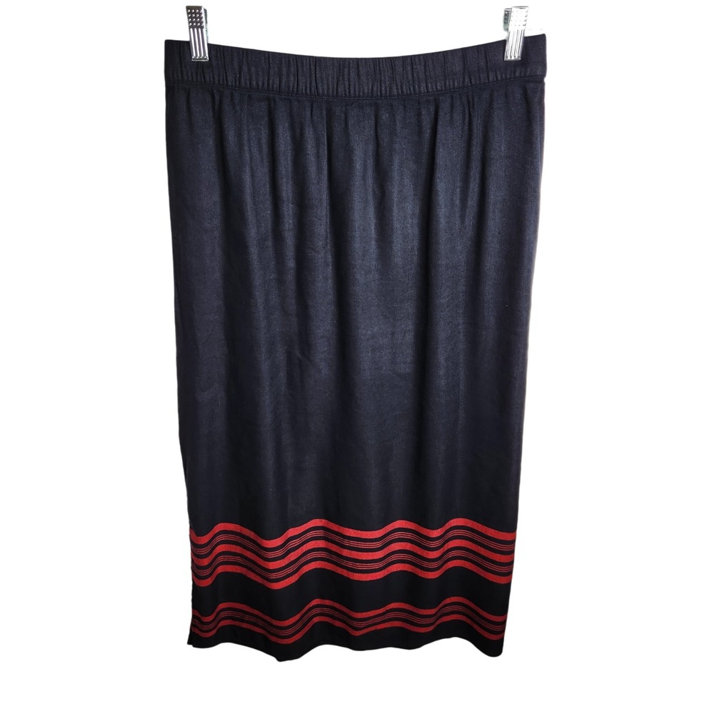 J. Jill Skirt Womens Small Blue Red Striped Maxi Side Slits Linen Blend - Picture 2 of 13